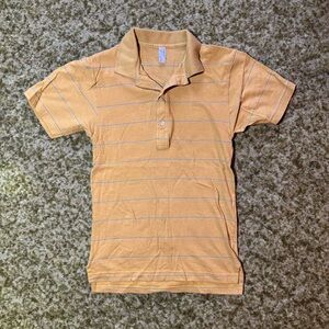 American Apparel 100% Cotton Mustard Yellow/Tan & Teal Striped Polo Shirt XS